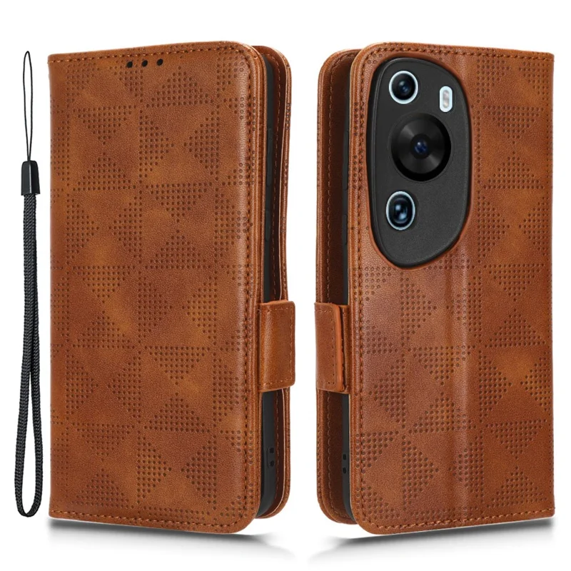 For Huawei P60 Art PU Leather+TPU Mobile Phone Case Imprinted Triangle Stand Wallet Shell - Brown