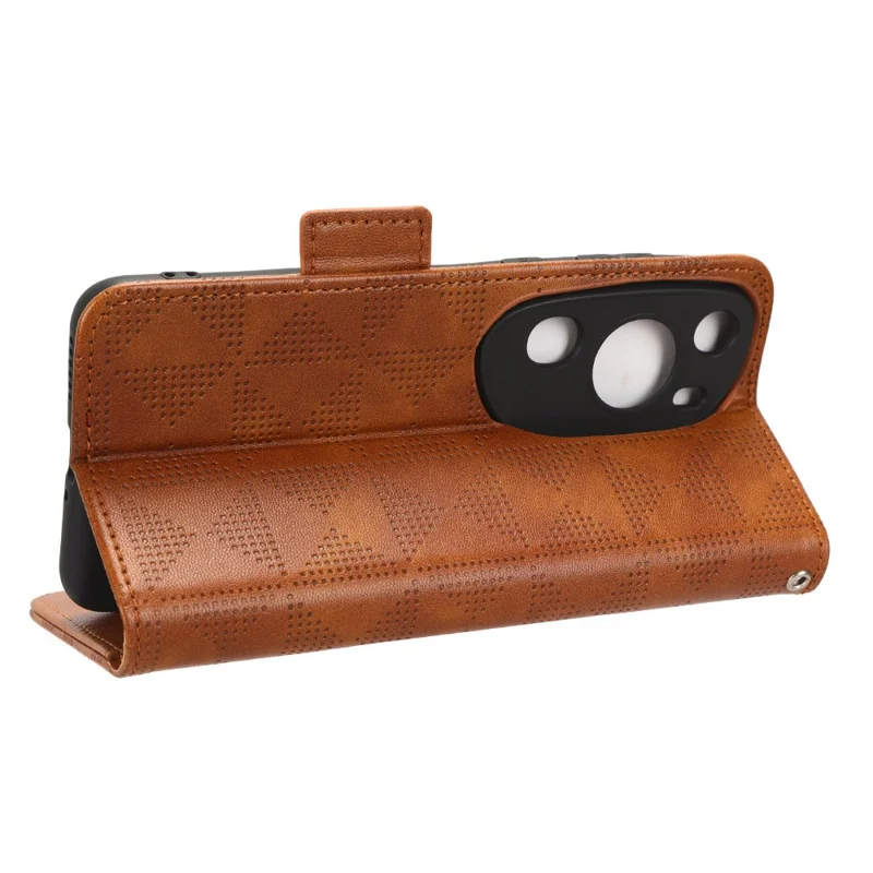 For Huawei P60 Art PU Leather+TPU Mobile Phone Case Imprinted Triangle Stand Wallet Shell - Brown