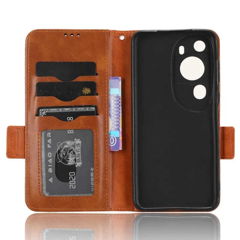 For Huawei P60 Art PU Leather+TPU Mobile Phone Case Imprinted Triangle Stand Wallet Shell - Brown