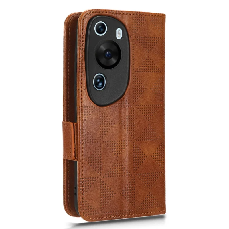 For Huawei P60 Art PU Leather+TPU Mobile Phone Case Imprinted Triangle Stand Wallet Shell - Brown