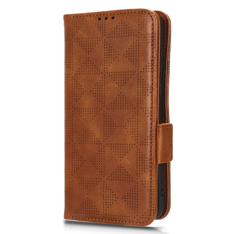 For Huawei P60 Art PU Leather+TPU Mobile Phone Case Imprinted Triangle Stand Wallet Shell - Brown