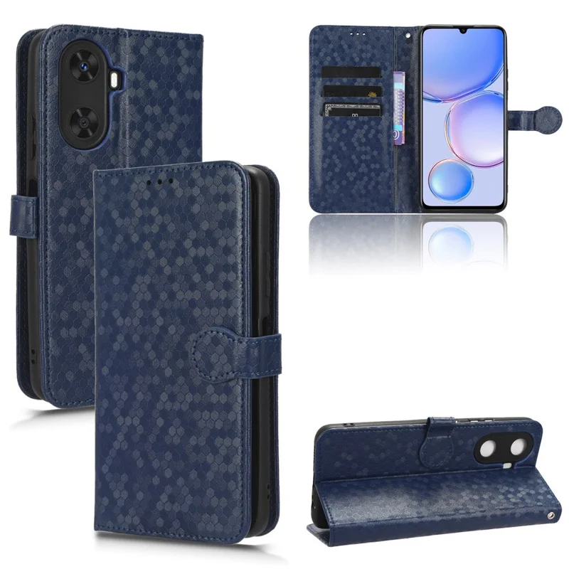 PU Leather Flip Cover for Huawei Enjoy 60 Wallet Phone Case Dot Pattern Imprinted Stand Phone Shell - Dark Blue