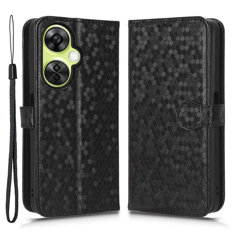 Per OnePlus Nord CE 3 Lite 5G / Nord N30 5G Custodia in pelle PU con motivo a puntini Imprinted Stand Wallet Phone Case - Nero