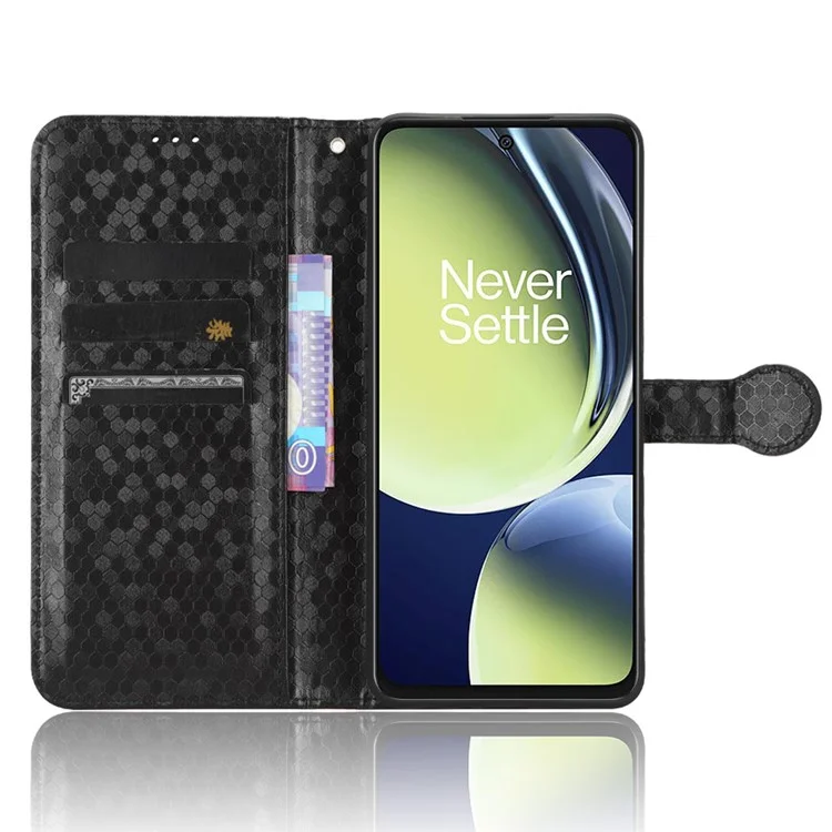 Per OnePlus Nord CE 3 Lite 5G / Nord N30 5G Custodia in pelle PU con motivo a puntini Imprinted Stand Wallet Phone Case - Nero