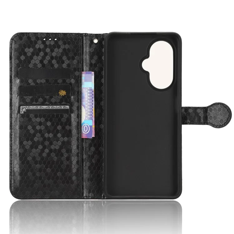 Per OnePlus Nord CE 3 Lite 5G / Nord N30 5G Custodia in pelle PU con motivo a puntini Imprinted Stand Wallet Phone Case - Nero
