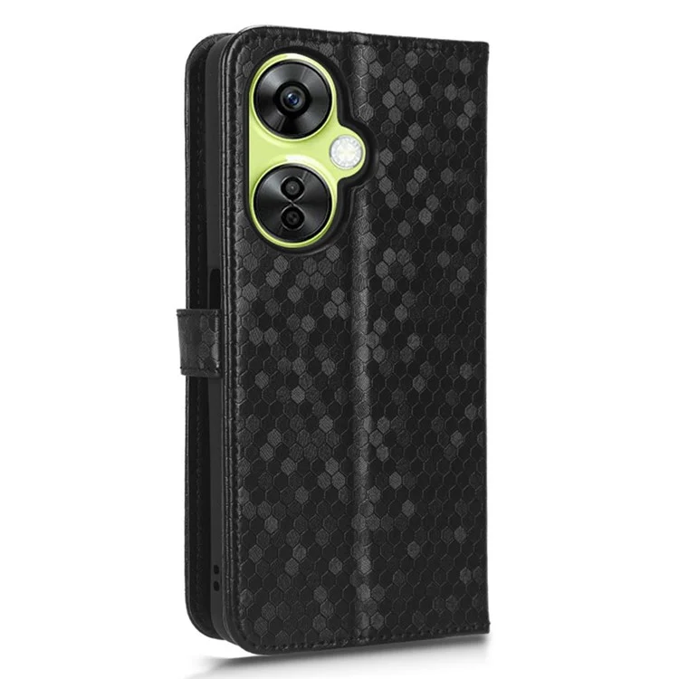 Per OnePlus Nord CE 3 Lite 5G / Nord N30 5G Custodia in pelle PU con motivo a puntini Imprinted Stand Wallet Phone Case - Nero