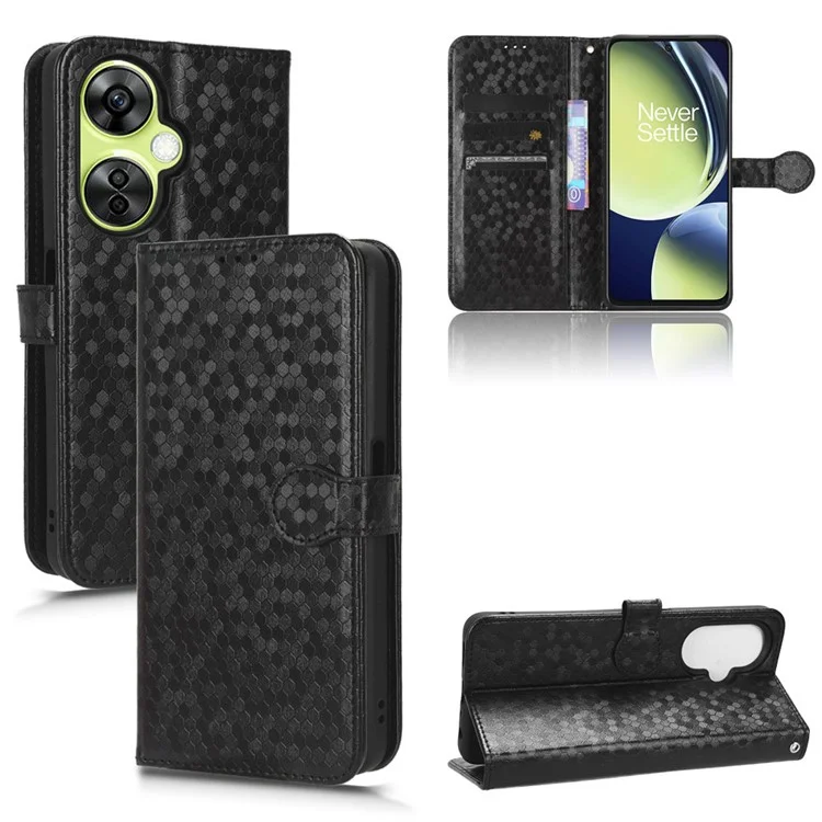Per OnePlus Nord CE 3 Lite 5G / Nord N30 5G Custodia in pelle PU con motivo a puntini Imprinted Stand Wallet Phone Case - Nero