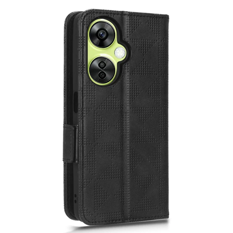 For OnePlus Nord CE 3 Lite 5G / Nord N30 5G Phone Case Imprinted Triangle Stand Wallet PU Leather Cover - Black