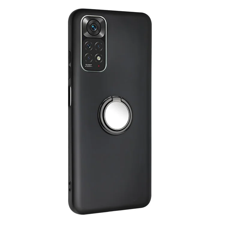 For Xiaomi Redmi Note 11S 4G / Note 11 4G (Qualcomm) Matte TPU Phone Case Ring Kickstand Cover Works for Magnetic Car Mount - Black