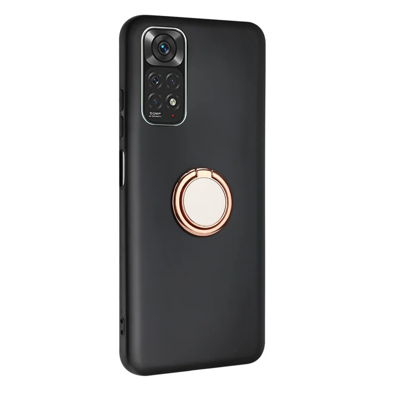 Matte TPU Phone Case for Xiaomi Redmi Note 12 Pro 4G / 11 Pro 4G (MediaTek) / Note 11 Pro 5G (Qualcomm) Ring Kickstand Cover Works for Magnetic Car Mount - Rose Gold