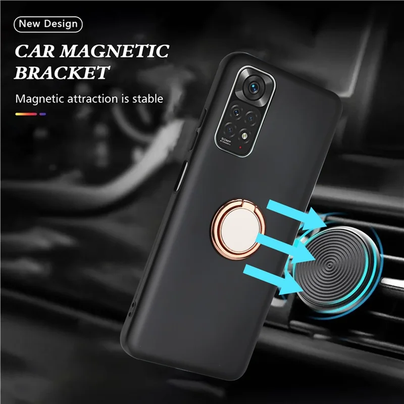 Matte TPU Phone Case for Xiaomi Redmi Note 12 Pro 4G / 11 Pro 4G (MediaTek) / Note 11 Pro 5G (Qualcomm) Ring Kickstand Cover Works for Magnetic Car Mount - Rose Gold