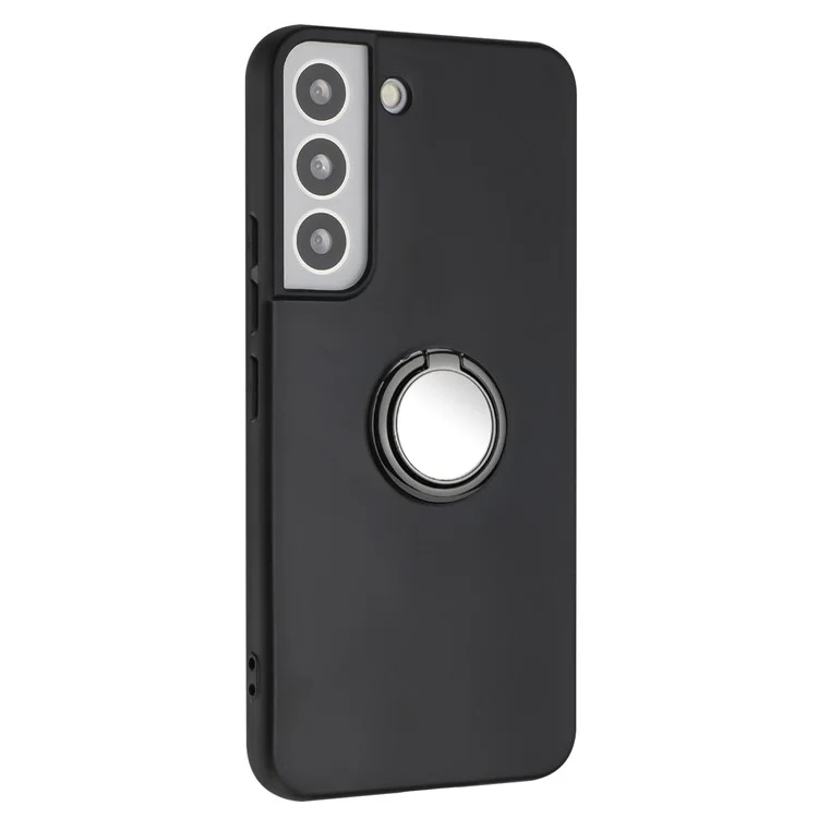 Capa de Suporte de Anel Kickstand para Samsung Galaxy S22 5G Anti-drop Matte TPU Phone Case Funciona para Suporte de Carro Magnético - Preto