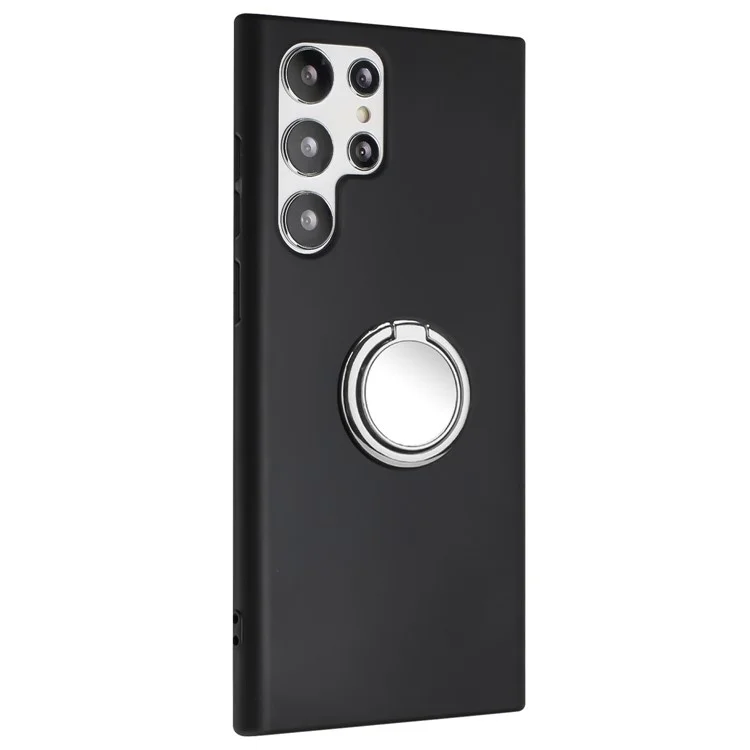 For Samsung Galaxy S22 Ultra 5G TPU Matte Phone Case Shockproof Back Cover with Ring Kickstand - Silver