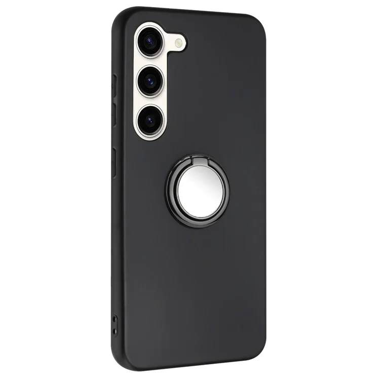 Shockproof Back Cover for Samsung Galaxy S23+ TPU Matte Phone Case with Ring Kickstand - Black