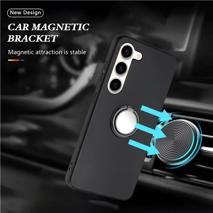 Shockproof Back Cover for Samsung Galaxy S23+ TPU Matte Phone Case with Ring Kickstand - Black