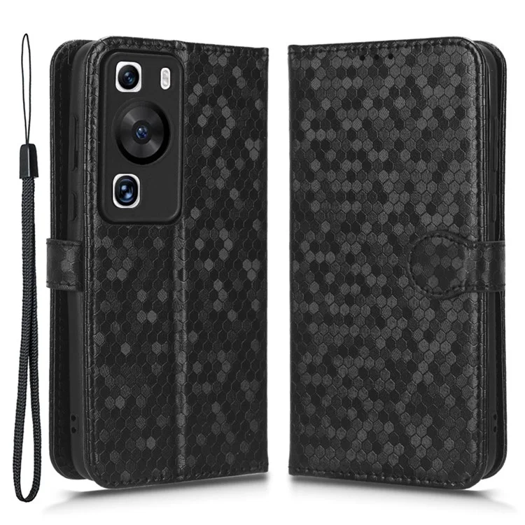 Para Huawei P60 / P60 Pro Funda a prueba de golpes Funda de cuero PU Funda con tapa Patrón de puntos con relieve Funda de teléfono con billetera - Negro