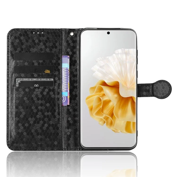 Para Huawei P60 / P60 Pro Funda a prueba de golpes Funda de cuero PU Funda con tapa Patrón de puntos con relieve Funda de teléfono con billetera - Negro