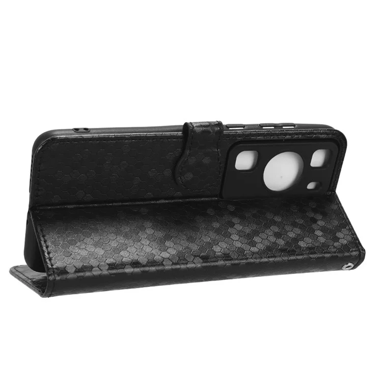 Para Huawei P60 / P60 Pro Funda a prueba de golpes Funda de cuero PU Funda con tapa Patrón de puntos con relieve Funda de teléfono con billetera - Negro