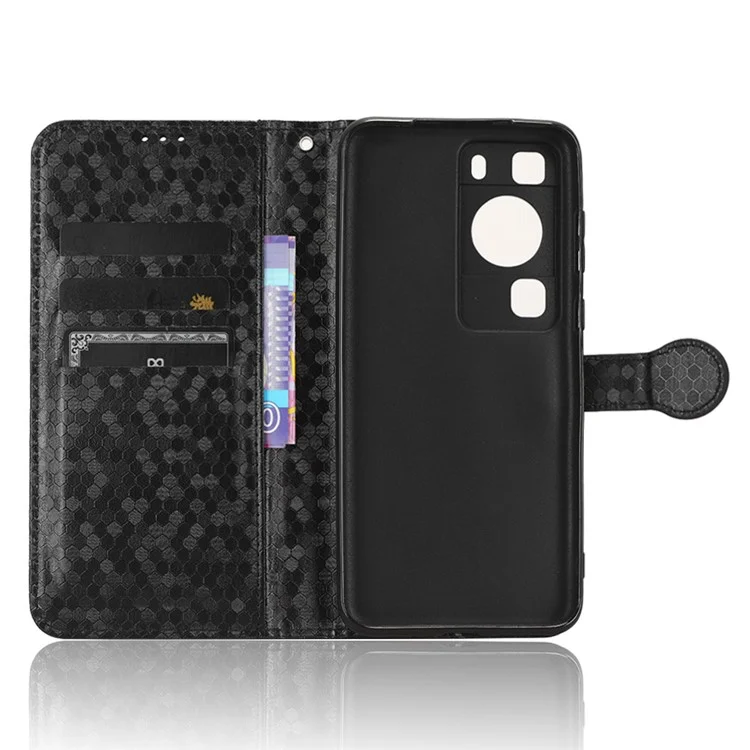 Para Huawei P60 / P60 Pro Funda a prueba de golpes Funda de cuero PU Funda con tapa Patrón de puntos con relieve Funda de teléfono con billetera - Negro