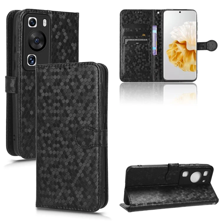 Para Huawei P60 / P60 Pro Funda a prueba de golpes Funda de cuero PU Funda con tapa Patrón de puntos con relieve Funda de teléfono con billetera - Negro