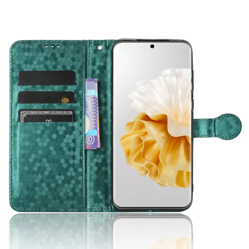 Für Huawei P60 / P60 Pro stoßfeste Hülle PU-Leder Flip-Cover Punktmuster geprägt Handyhülle mit Geldbörse - Grün