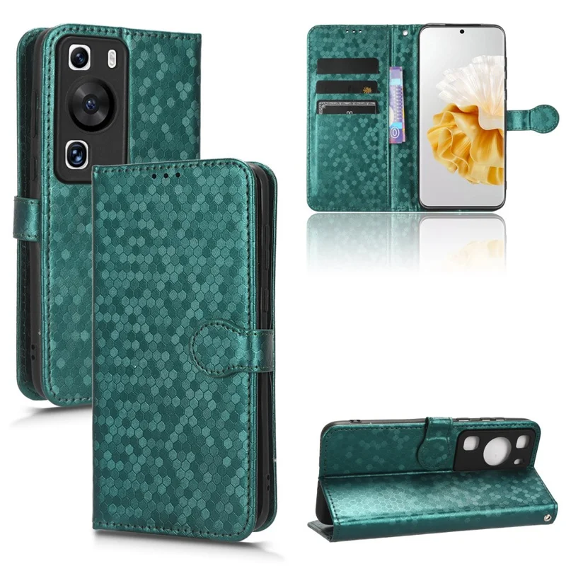Für Huawei P60 / P60 Pro stoßfeste Hülle PU-Leder Flip-Cover Punktmuster geprägt Handyhülle mit Geldbörse - Grün