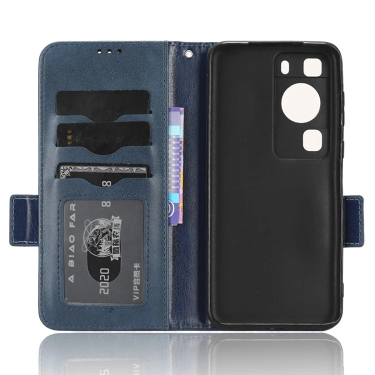 Pour Huawei P60 Pro / P60 Étui de protection anti-poussière Étui de téléphone en cuir PU avec support en forme de triangle - Bleu