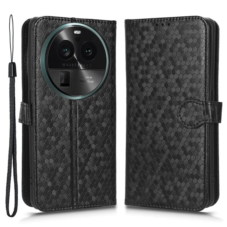 Dot Pattern Imprinted Leather Cover for Oppo Find X6 Wallet Phone Case Anti-Drop Shockproof Stand Phone Shell - Black