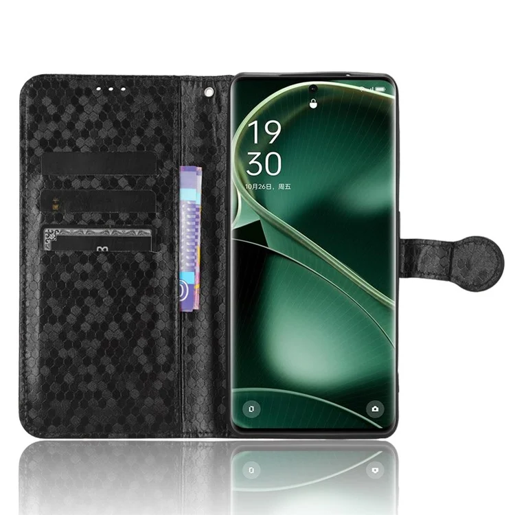 Dot Pattern Imprinted Leather Cover for Oppo Find X6 Wallet Phone Case Anti-Drop Shockproof Stand Phone Shell - Black