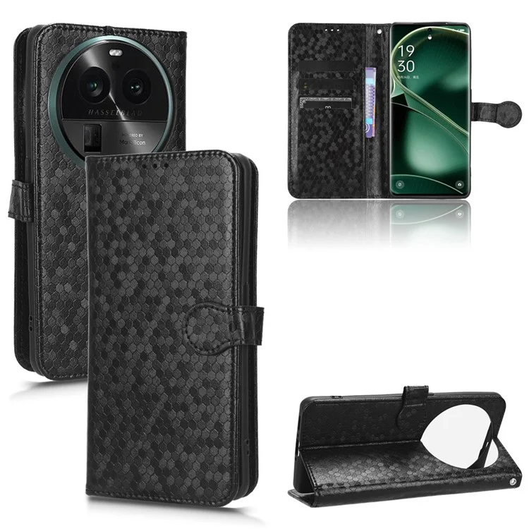 Dot Pattern Imprinted Leather Cover for Oppo Find X6 Wallet Phone Case Anti-Drop Shockproof Stand Phone Shell - Black