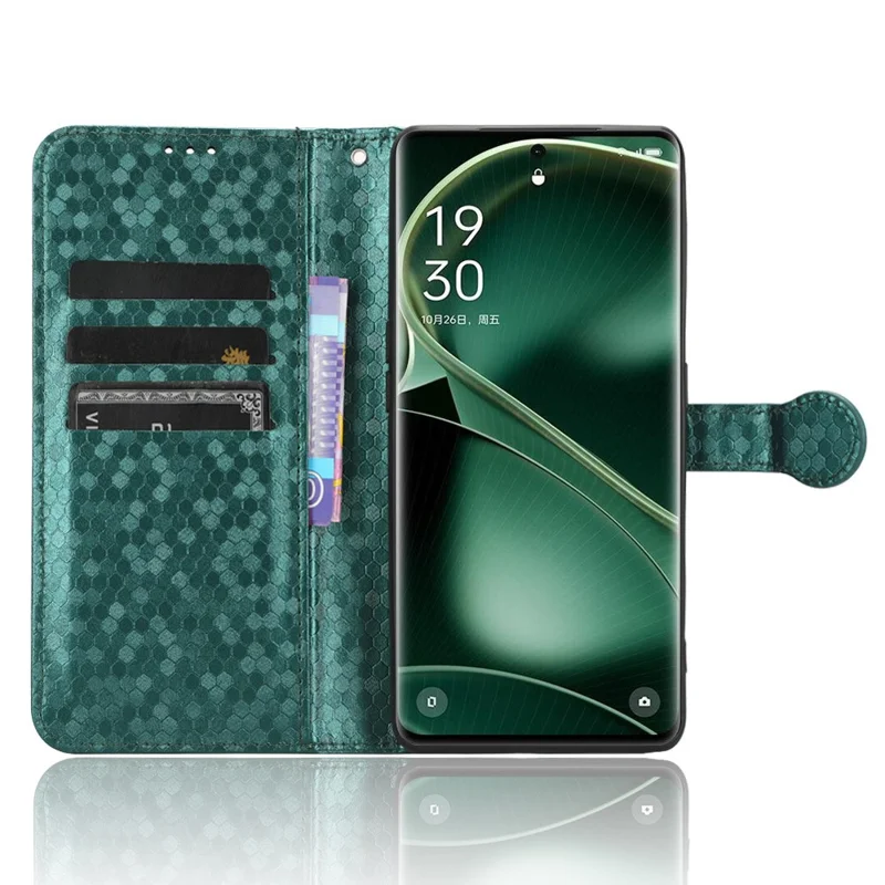 Ledercover mit Punktmuster für das Oppo Find X6 Wallet-Handyhülle, stoßfest, mit Ständer - Grün