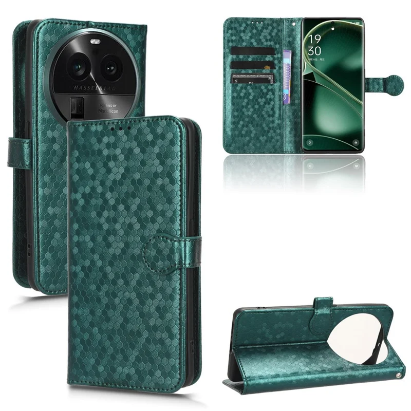 Ledercover mit Punktmuster für das Oppo Find X6 Wallet-Handyhülle, stoßfest, mit Ständer - Grün