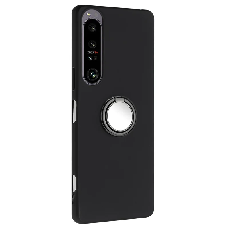 Soft TPU-Rückabdeckung für Sony Xperia 1 IV 5G, matter Sturz-Telefonhülle mit Ringständer - Schwarz