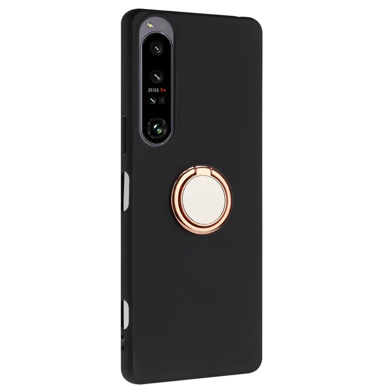 Soft TPU Back Cover for Sony Xperia 1 IV 5G Matte Anti-fall Phone Case with Ring Kickstand - Rose Gold