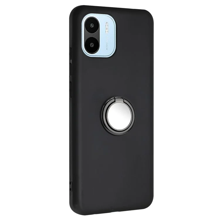 Para Xiaomi Redmi A1 4G / A2 4G Soft TPU Back Cover Scratch Resistant Matte Phone Case with Ring Kickstand - Black