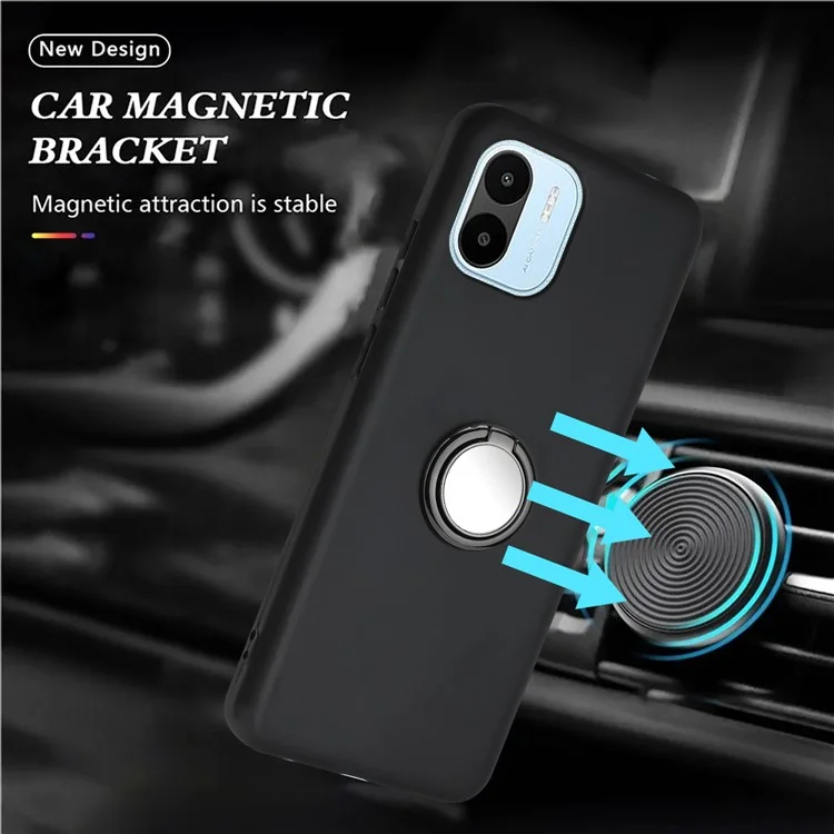 Para Xiaomi Redmi A1 4G / A2 4G Soft TPU Back Cover Scratch Resistant Matte Phone Case with Ring Kickstand - Black