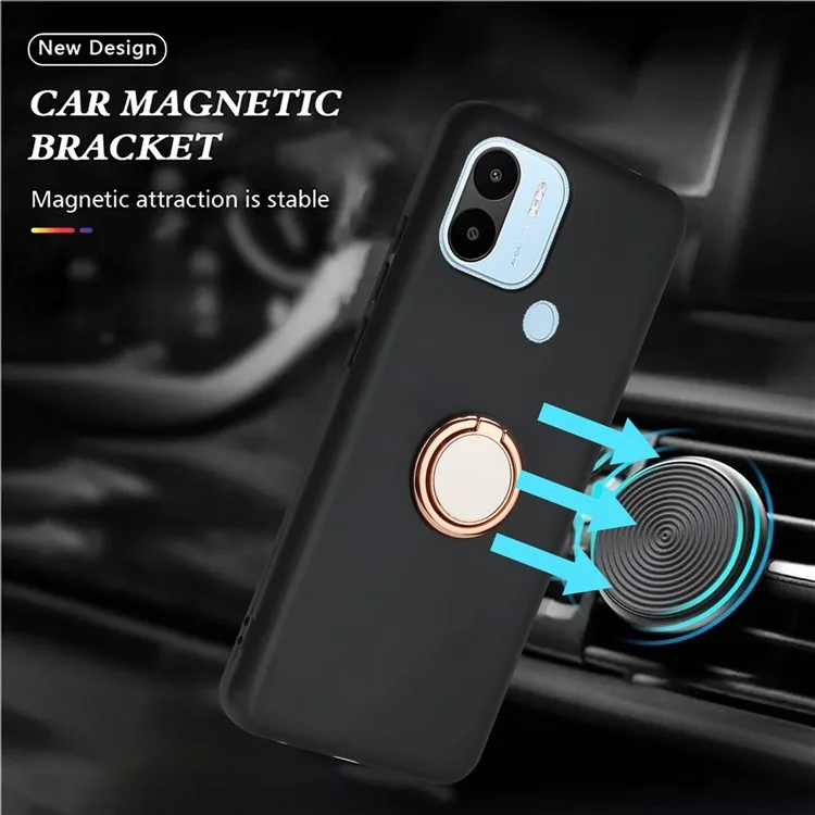 Coque de téléphone mate pour Xiaomi Redmi A1+ 4G / A2+ 4G / Poco C50 4G Housse en TPU avec support de bague pivotante - Or rose