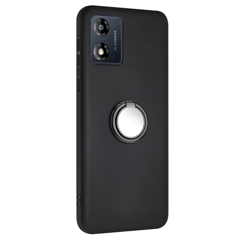 Matte TPU Phone Case for Motorola Moto E13 4G Support Car Magnet Mount Ring Kickstand Cover - Black