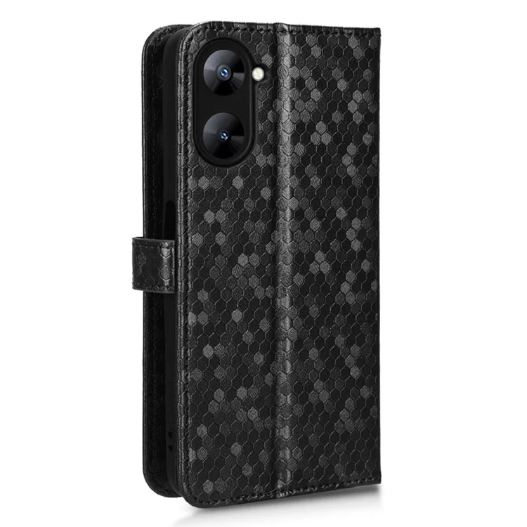 Pour Realme V30 5G / V30t Wallet Phone Case Dot Pattern Imprinted PU Leather Cover avec Stand - Noir