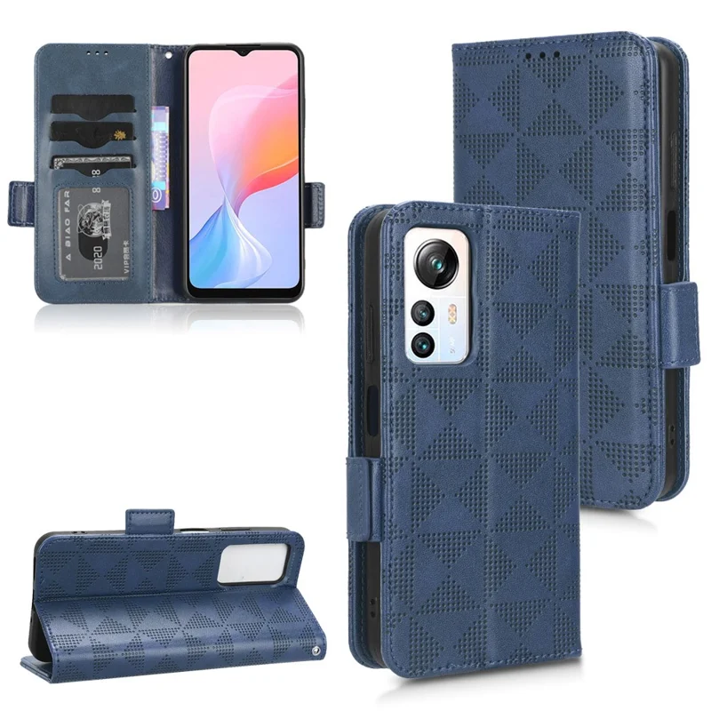 For Blackview A85 Imprinted Triangle Stand Wallet Phone Case TPU+PU Leather Phone Cover - Blue