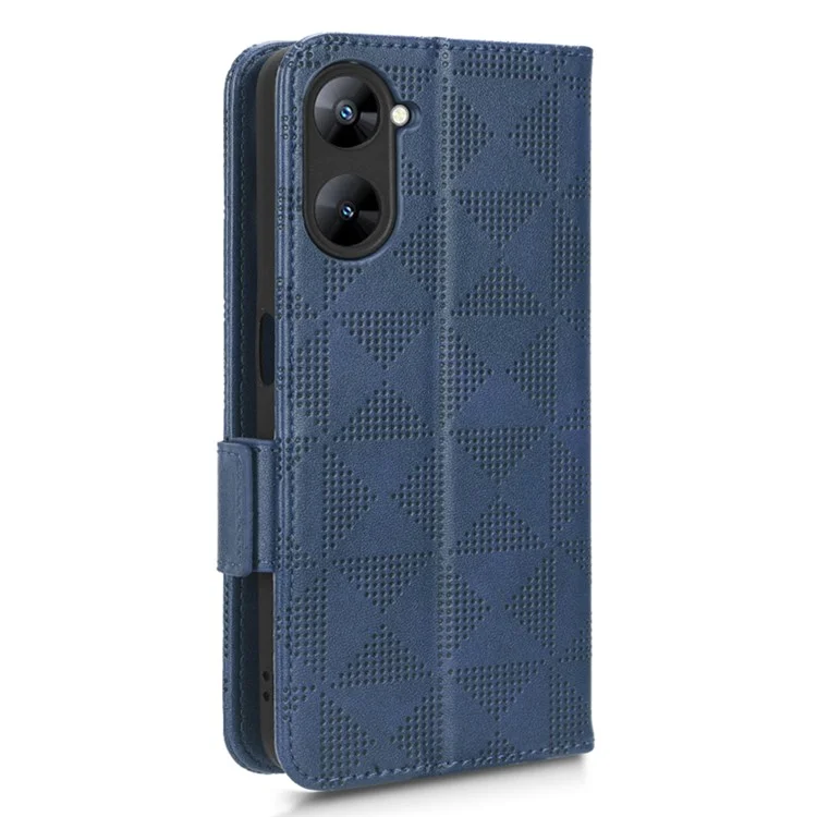 For Realme V30t / V30 5G Shockproof PU Leather Phone Case Imprinted Triangle Stand Wallet Cover - Blue