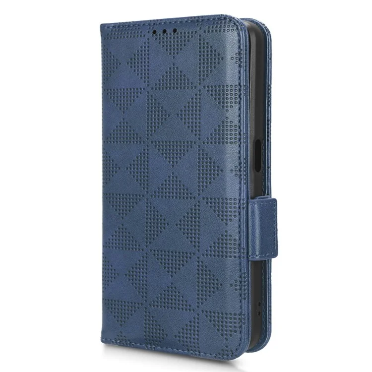 For Realme V30t / V30 5G Shockproof PU Leather Phone Case Imprinted Triangle Stand Wallet Cover - Blue
