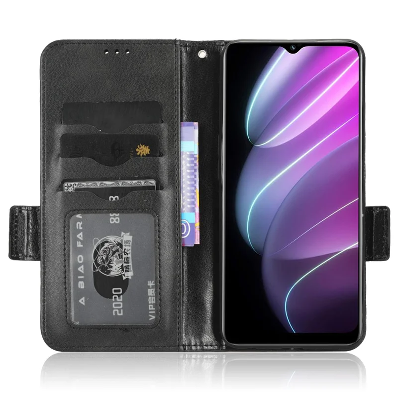 For Realme V30t / V30 5G Shockproof PU Leather Phone Case Imprinted Triangle Stand Wallet Cover - Black