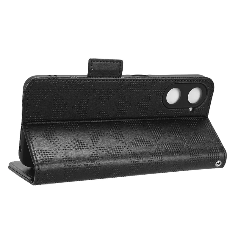 For Realme V30t / V30 5G Shockproof PU Leather Phone Case Imprinted Triangle Stand Wallet Cover - Black