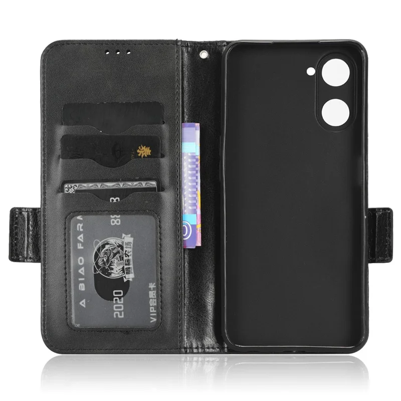 For Realme V30t / V30 5G Shockproof PU Leather Phone Case Imprinted Triangle Stand Wallet Cover - Black