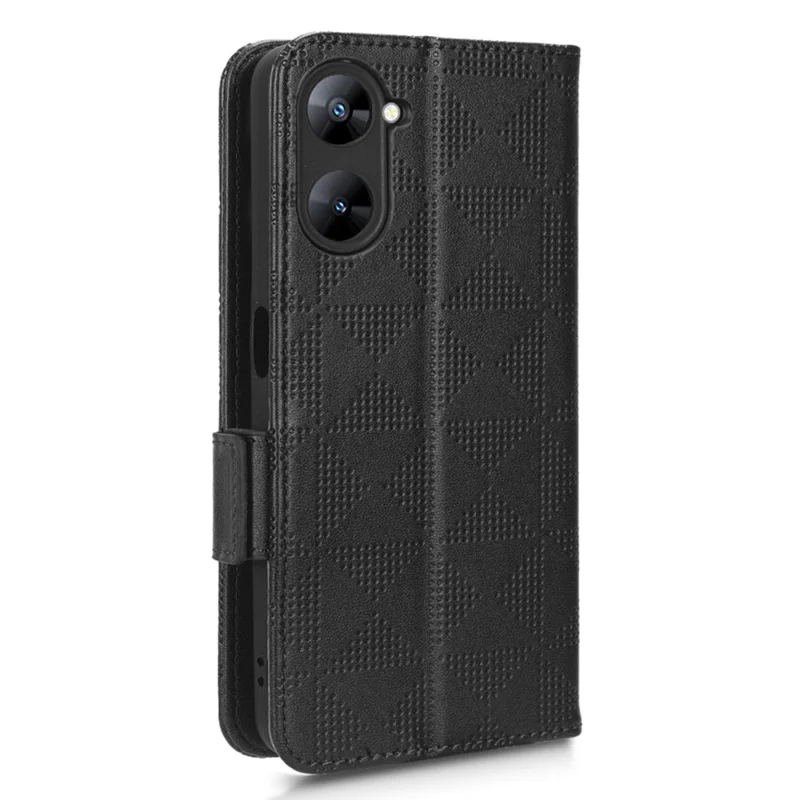 For Realme V30t / V30 5G Shockproof PU Leather Phone Case Imprinted Triangle Stand Wallet Cover - Black