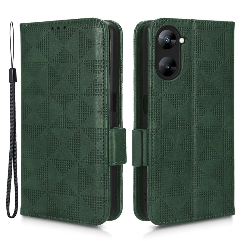 For Realme V30t / V30 5G Shockproof PU Leather Phone Case Imprinted Triangle Stand Wallet Cover - Green