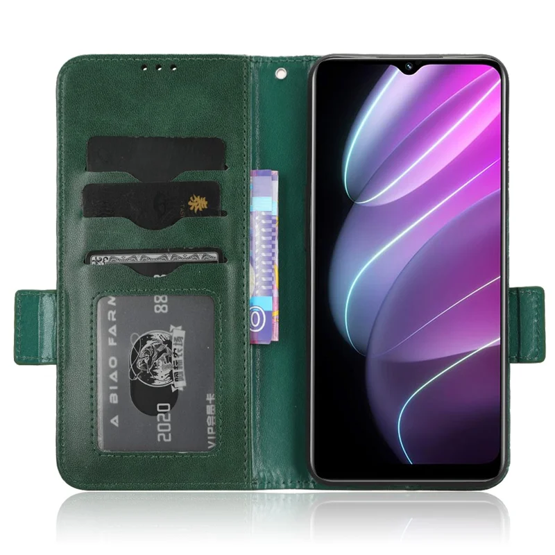 For Realme V30t / V30 5G Shockproof PU Leather Phone Case Imprinted Triangle Stand Wallet Cover - Green