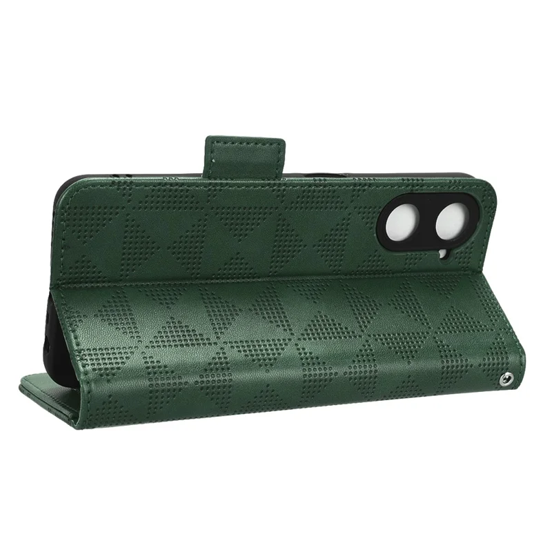 For Realme V30t / V30 5G Shockproof PU Leather Phone Case Imprinted Triangle Stand Wallet Cover - Green