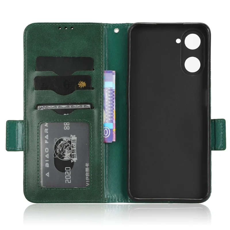 For Realme V30t / V30 5G Shockproof PU Leather Phone Case Imprinted Triangle Stand Wallet Cover - Green